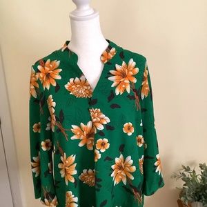 Carolina Belle dark green flowered blouse